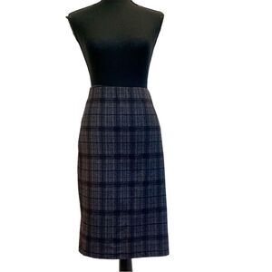 PHILOSOPHY brown gray plaid check pencil skirt Sz M